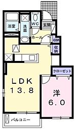 スターハイツ NS B 1階1LDKの間取り