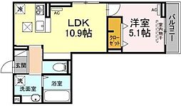 ヒーローキングダム 1階1LDKの間取り
