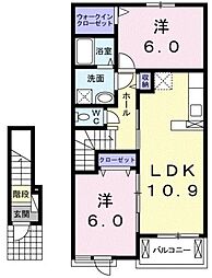 ラ・ラフレシールI 2階2LDKの間取り