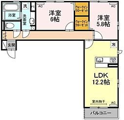 ソラーナ沖浜 3階2LDKの間取り