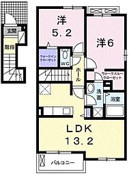 エルヴィータ B 2階2LDKの間取り