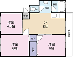 橋川マンション1 3DKの間取図画像
