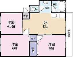橋川マンション1 3DKの間取図画像
