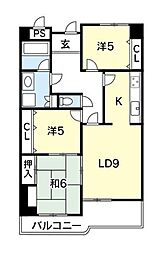 メロディーハイム徳島 3LDKの間取図画像