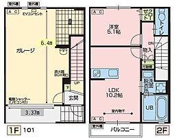 Avenir 2階1LDKの間取り