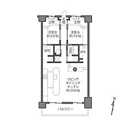 エグザガーデンブリーズ館 2LDKの間取図画像