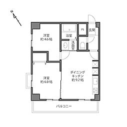ハイライフ用賀 2DKの間取図画像