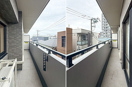 物干し金具付きのバルコニー。