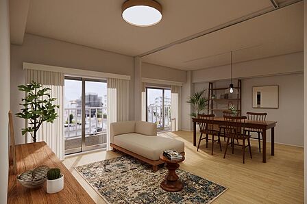 こちらは洋室3をLDKと一体で使用する場合のイメージ。画像のように、大きめの家具もゆとりを持って配置できそうです。※CGイメージ