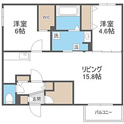 エフュート南円山 2LDKの間取図画像