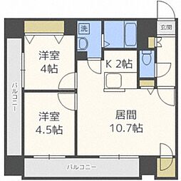 レジディア札幌駅前 3階2LDKの間取り