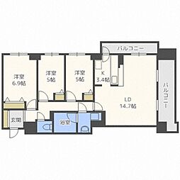 レジディア円山北五条 4階3LDKの間取り