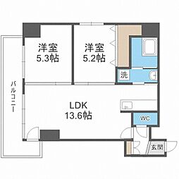 アルファスクエア南4条東 6階2LDKの間取り