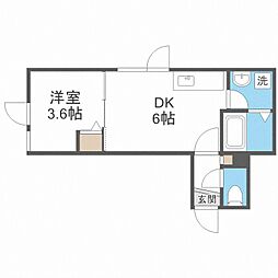 アークコート水車町 3階1DKの間取り