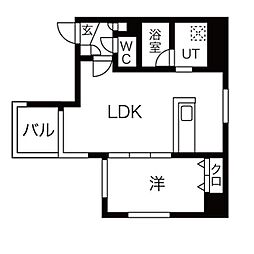 円山シャトー桂和医大前 1LDKの間取図画像