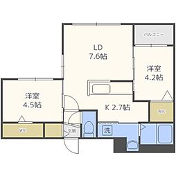 ルノンサッポロステーション 2LDKの間取図画像