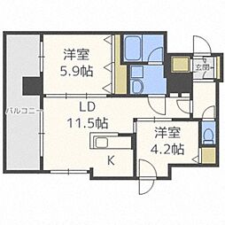 クレジデンス札幌・南4条 2LDKの間取図画像