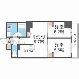 ビッグパレス南6条 2LDKの間取図画像