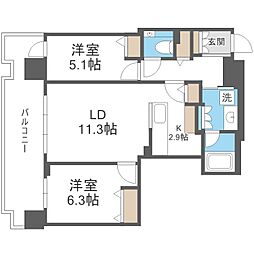 プレミストタワーズ札幌苗穂ブライトゲート 2LDKの間取図画像