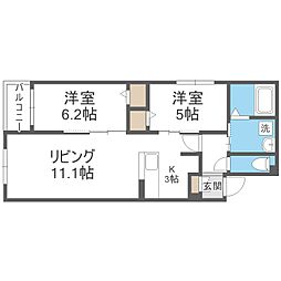 グランメール平和通公園 2LDKの間取図画像