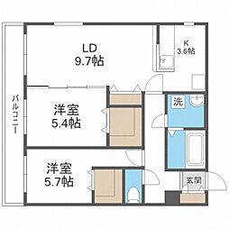 アーバンプラウド 2LDKの間取図画像