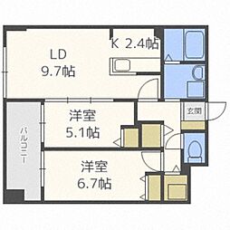 エナコート南円山 2LDKの間取図画像