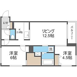 エフュート北19条 2LDKの間取図画像