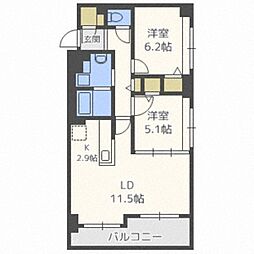 RESIDIAKITA-SANJO 2LDKの間取図画像