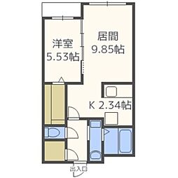 ガーデンテラス4C 1LDKの間取図画像