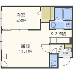 グランメール北24条駅前 1LDKの間取図画像