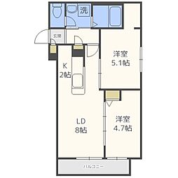 RITZGRANDE厚別南 2LDKの間取図画像
