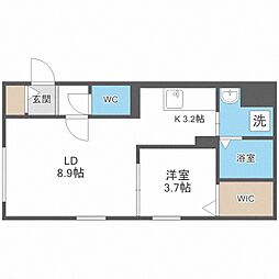 ブルーイング西町北 1LDKの間取図画像