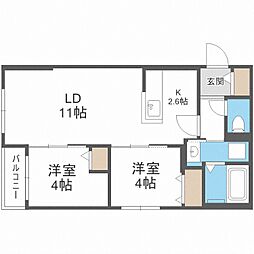 札幌市白石区南郷通7丁目南マンション 2LDKの間取図画像