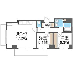 コンドー円山ＫＩＲＡＲＩ 8階2LDKの間取り