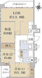 ルネッサコートＡＳＨＩＹＡ 5階3LDKの間取り