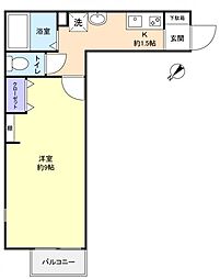 ナーセレ緑が丘 2階1Kの間取り