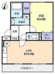 グランド・ソレーユII 1階1LDKの間取り