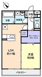 ベルウッド六番館 2階1LDKの間取り