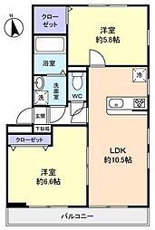 リブリ・緑ヶ丘I 1階2LDKの間取り