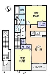 ＡＤＶＡＮＴＡＧＥ−Ｂ 2階2LDKの間取り