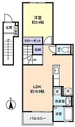 リヴェールII 2階1LDKの間取り