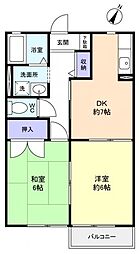 クローカスＳ 2階2DKの間取り