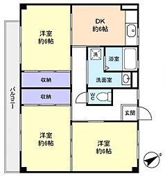 ビレッジハウス古和釜6 3DKの間取図画像