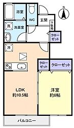 アットリラ緑ヶ丘D棟 1LDKの間取図画像
