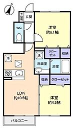 メタセコイア 2LDKの間取図画像