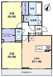ハピネスB 2LDKの間取図画像