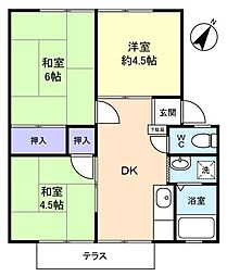 グリーンタウン勝田台Ｂ棟 1階3DKの間取り