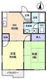 オネビオンハウス 2階2DKの間取り