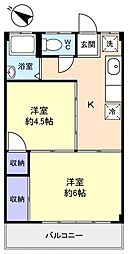 勝田フラワーマンション 1階2Kの間取り