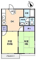 サニーハウス 2階2DKの間取り